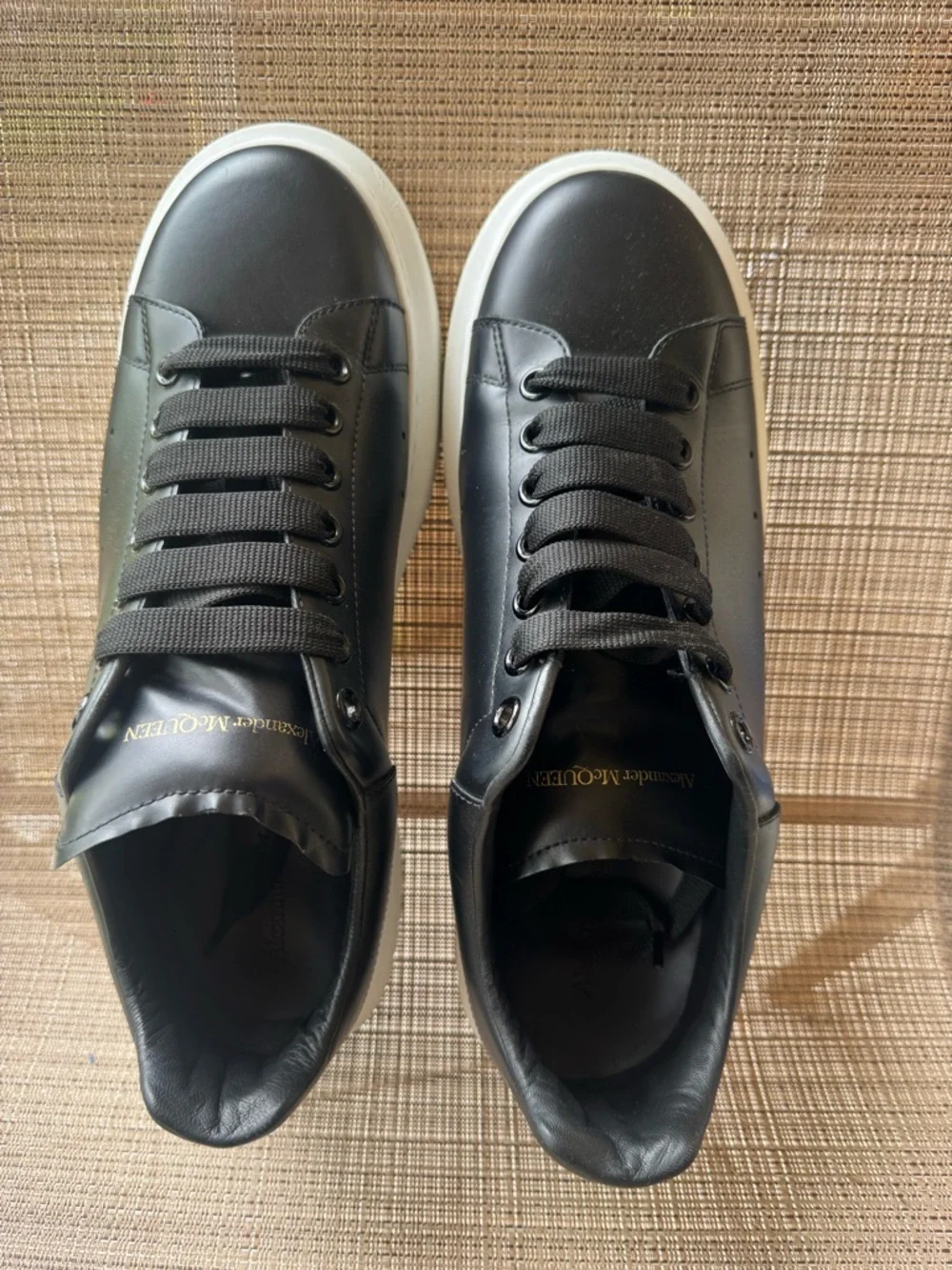 Alexander McQueen Black Leather Sneakers with White Sole - Picture 3 of 5